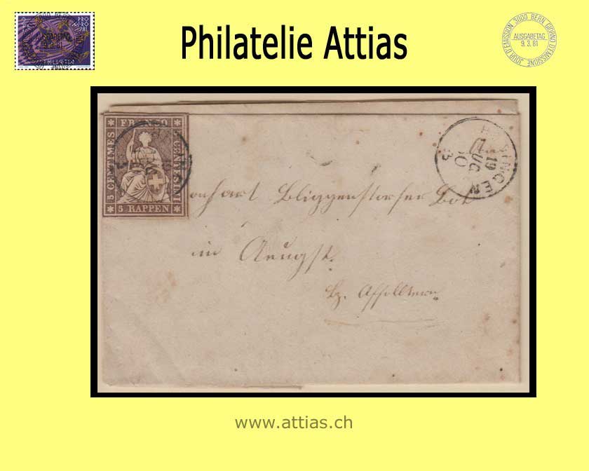 CH 1854-62 Strubel 22G-B4 5 Rp. letter from Hedingen to Affoltern a.A.
