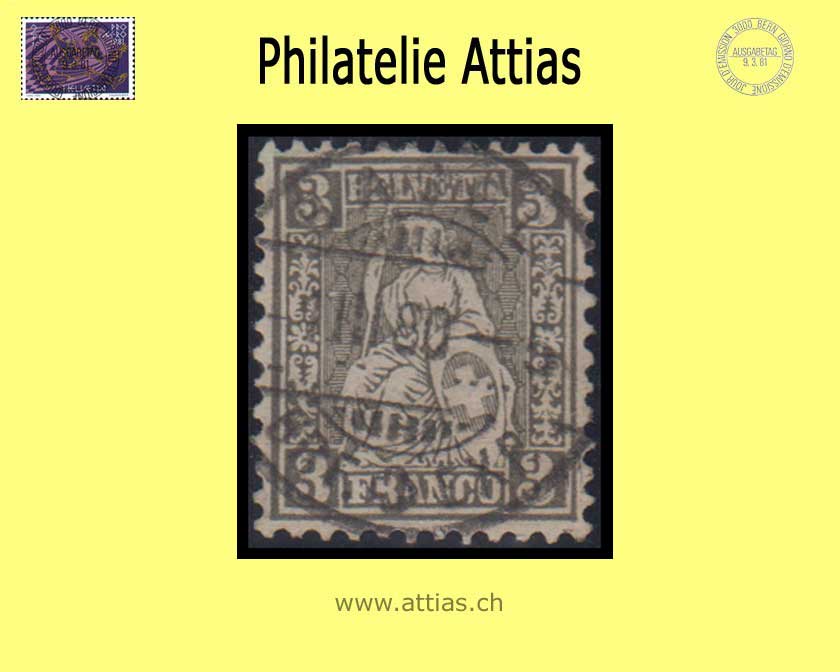 CH 1862 Helvetia assise perforated white paper 29 (21) 3 Rp. Full Cancellation Basel