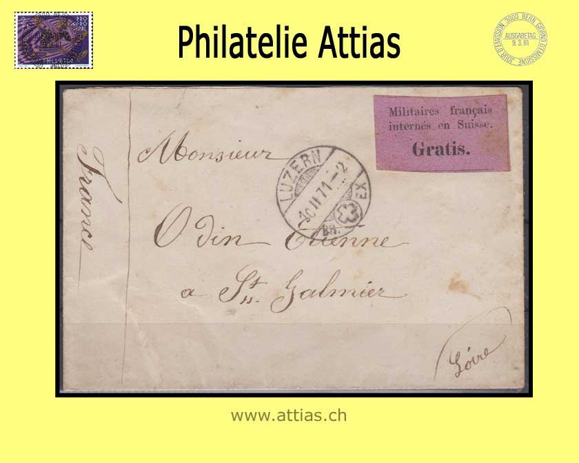 CH 1871 Franchise stamps 1, Interned Bourbaki Army, on letter to France