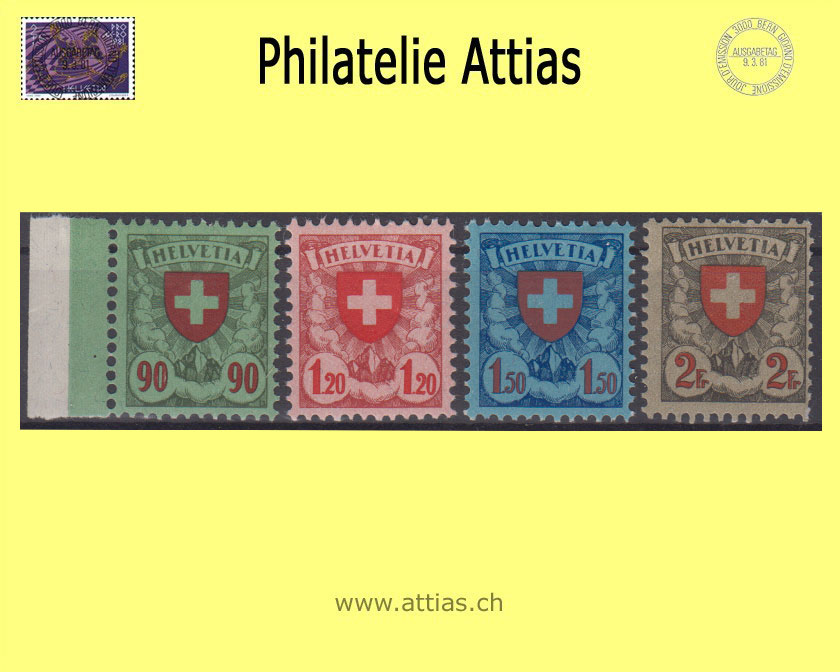 CH 1924 163-166 - Wappenmuster glattes Faserpapier, Satz  Postfrisch
