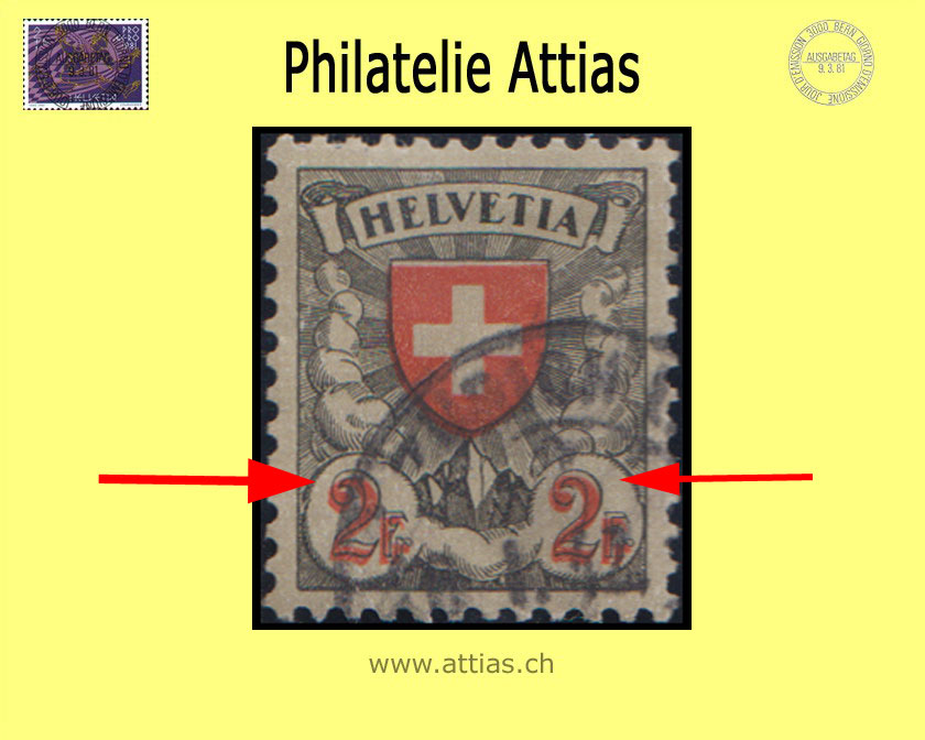 CH 1933 166z.1.09 Wappen 2 Fr. - Rotdruck verschoben gestempelt