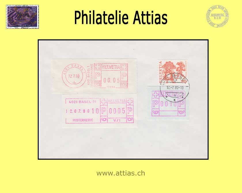 CH 1972-78 SFS 1 Adrema Pitney Bowes, white paper, device 12290 Basel, letter with additional franking