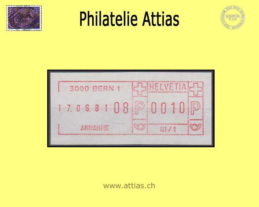 CH 1981-83 SFS  7II FRAMA switch device with date border and time, white paper, rust red, small digits, MNH