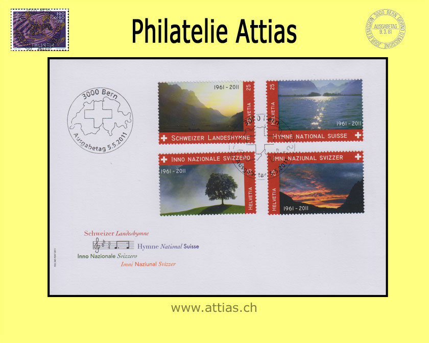 CH 2011 FDC Block 50 Jahre Schweizer Landeshymne Einzelmarken