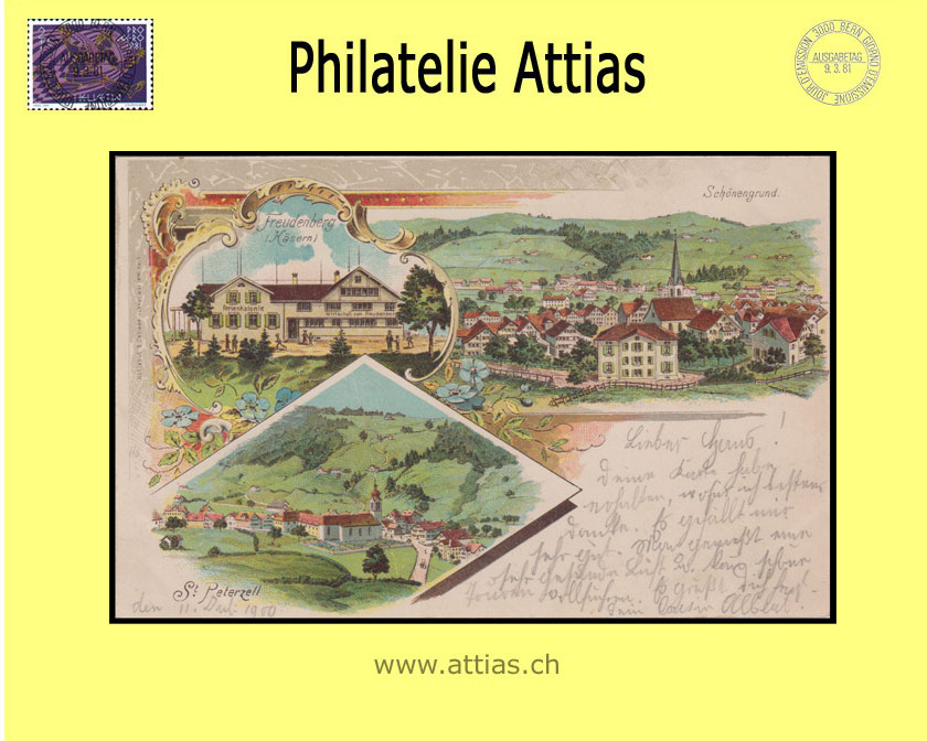 AK St.Peterzell SG Litho mit 3 Bildern (1900) (*)