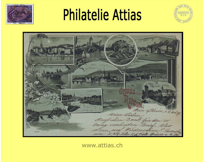 AK Rheinfall SH Farb-Litho Gruss aus mit 10 Bildern (1899)