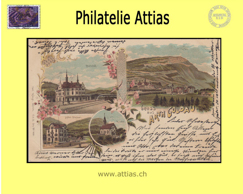PC Arth-Goldau SZ color-litho Gruss aus with 4 pictures (1898)C