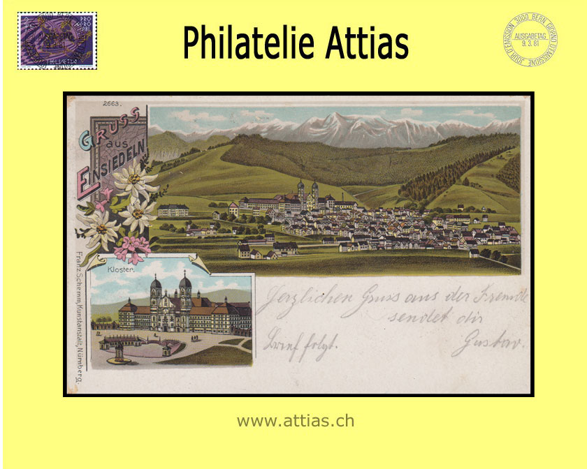 AK Einsiedeln SZ Farb-Litho Gruss aus mit 2 Bildern (1901)