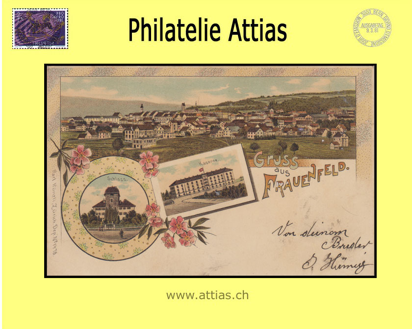 AK Frauenfeld TG Farb-Litho Gruss aus mit 3 Bildern (1900)