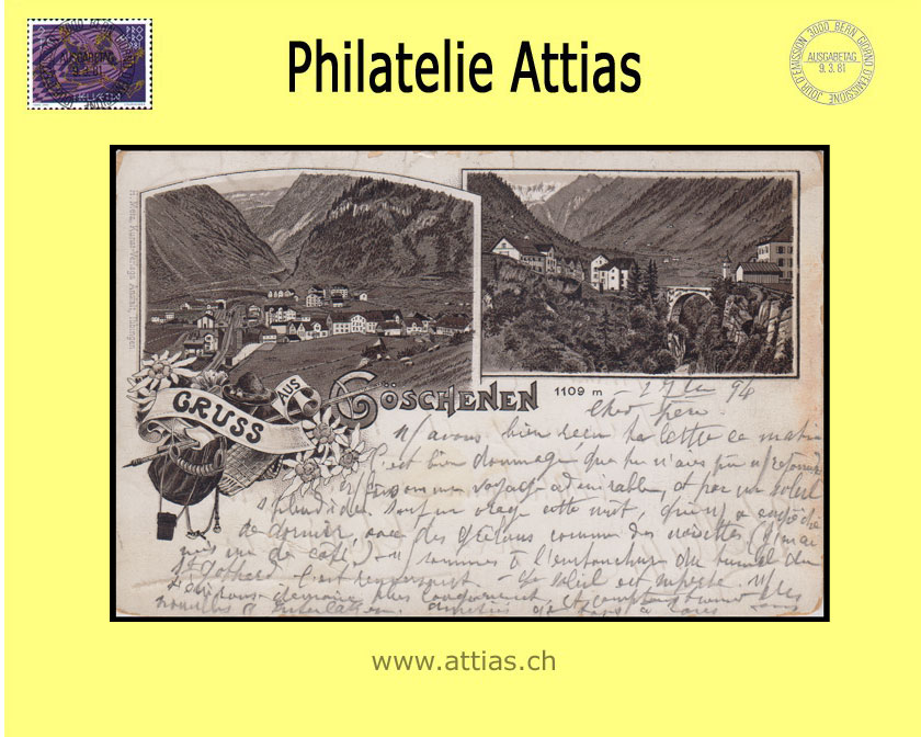 AK Göschenen UR Litho Gruss aus mit 2 Bildern (1894)