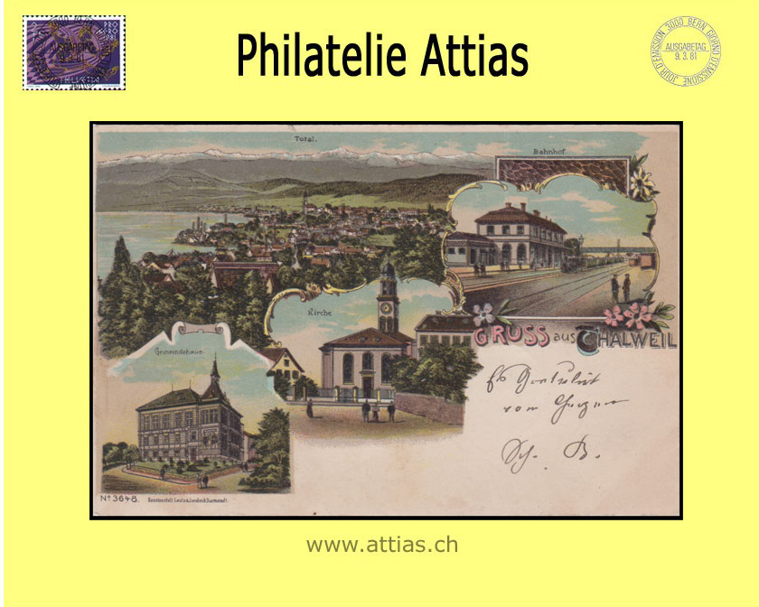 AK Thalwil ZH Farb-Litho Gruss aus mit 4 Bildern (1900)