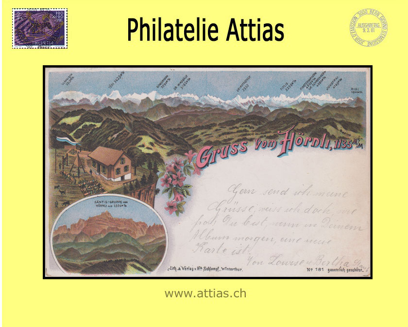 AK Steg im Tösstal ZH Farb-Litho Gruss vom Hörnli (1901