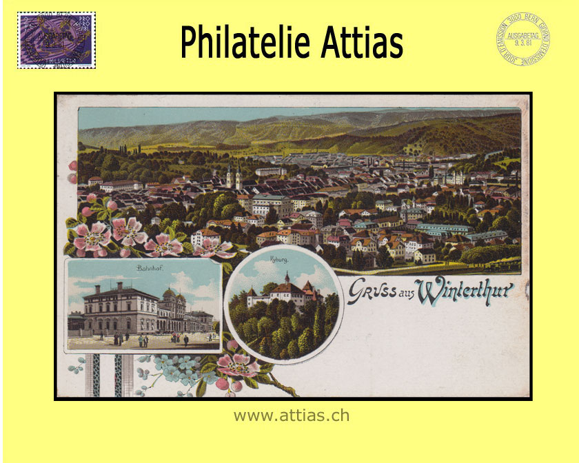 AK Winterthur ZH Farb-Litho Gruss aus mit 3 Bildern (1910)