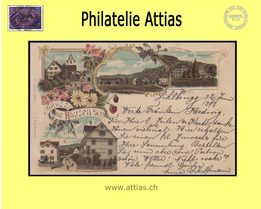 AK Hausen am Albis ZH Farb-Litho Gruss aus mit 4 Bildern (1899)