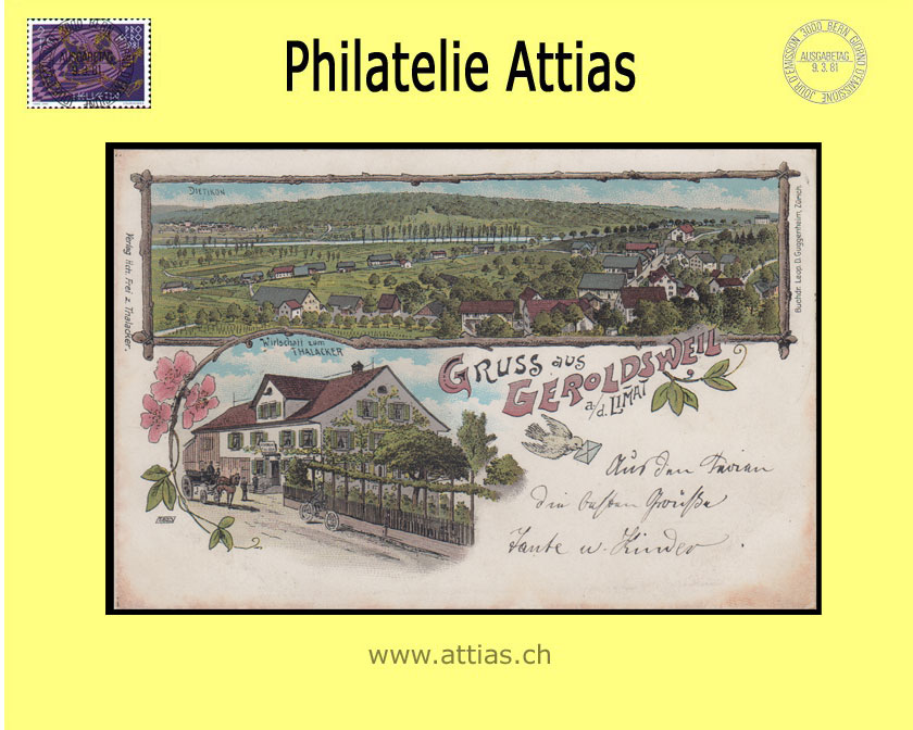 PC Geroldswil ZH color-litho Gruss aus with 2 pictures (1911)