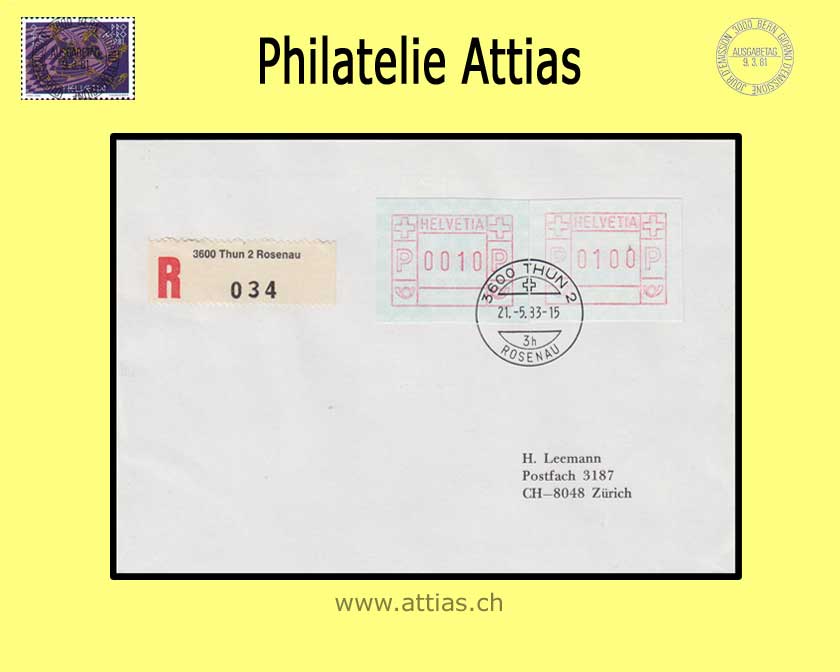 CH 1983 ATM Typ 5A,  FDC m.Adr. 21.05.83 Thun Rosenau
