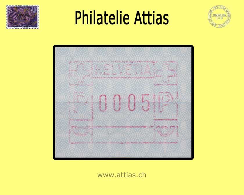 CH 1987 ATM Typ  7x,  Einzelwert  Postfrisch