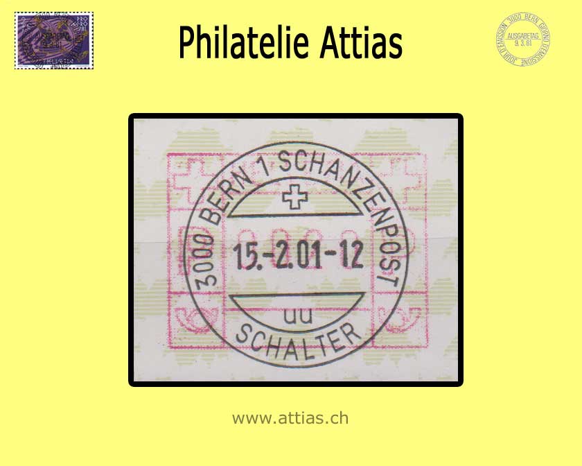 CH 2001 ATM Typ 9x, Einzelwert  mit ET-Vollstempel 15.02.01 Bern