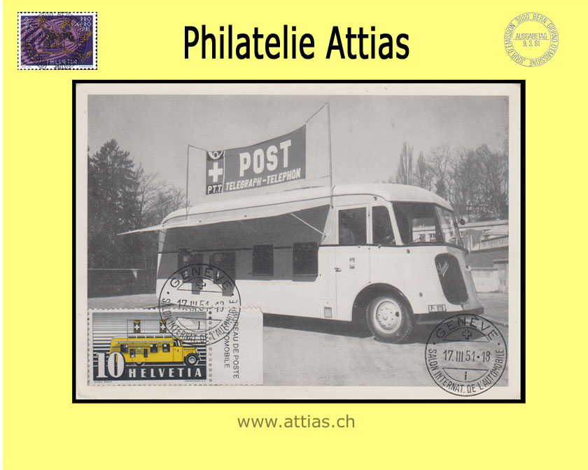 CH 1951 MK Automobil-Postbureau am Autosalon Genf