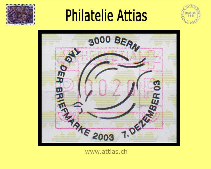 CH 2003 TdB Bern BE, Sonderstempel Tag der Briefmarke 2003 auf Automaten-Marke (ATM)