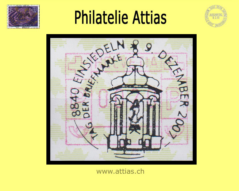 CH 2007 TdB Einsiedeln SZ, Sonderstempel Tag der Briefmarke Einsiedeln 2007 auf Automaten-Marke (ATM)