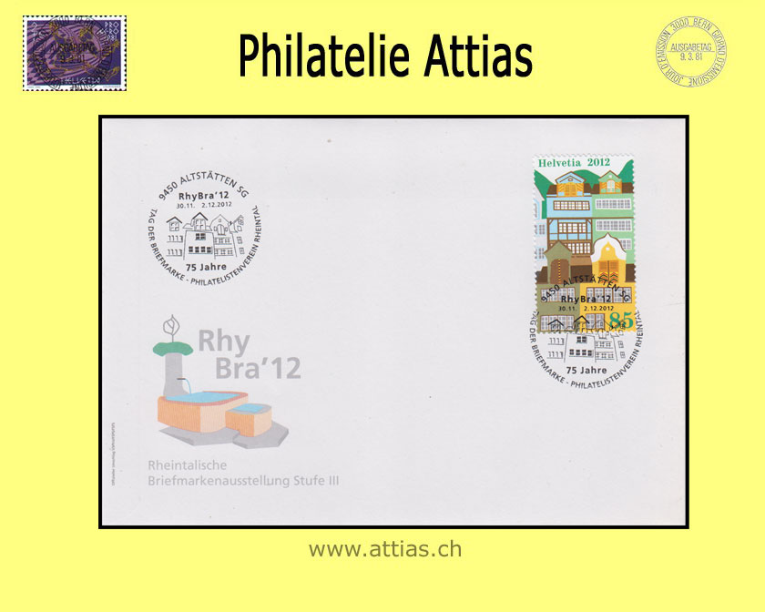 CH 2012 Stamp Day Altstätten SG, cover C6  with stamp out of bloc cancelled  30.11.-2.12.2012 9450 Altstätten