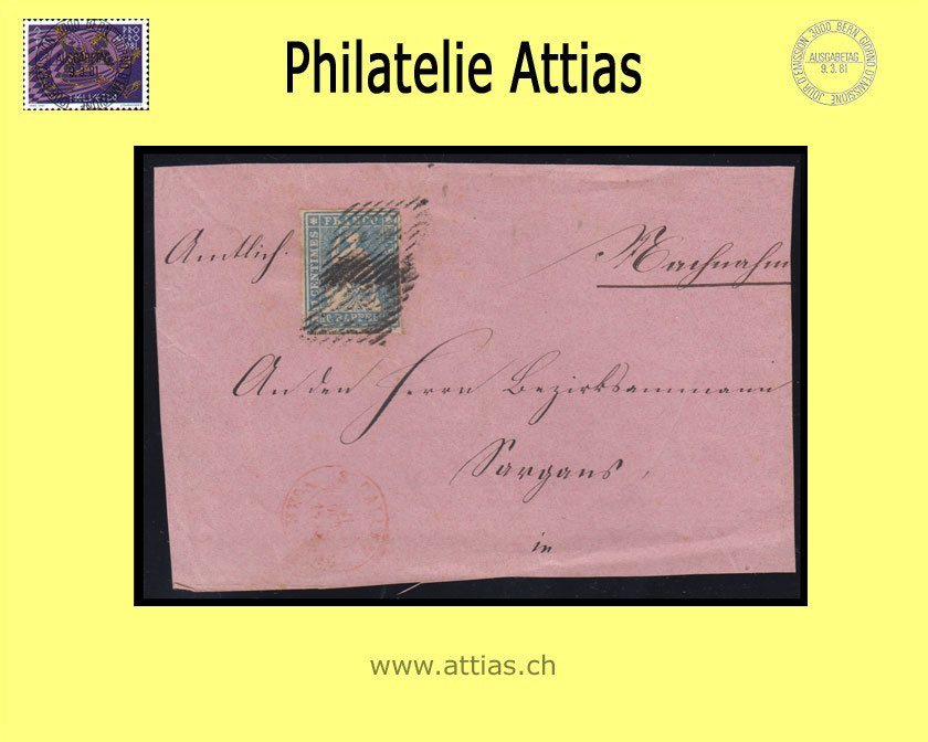 CH 1854-62 Strubel 23B-B1 10 Rp. part of letter from St. Gallen to Sargans