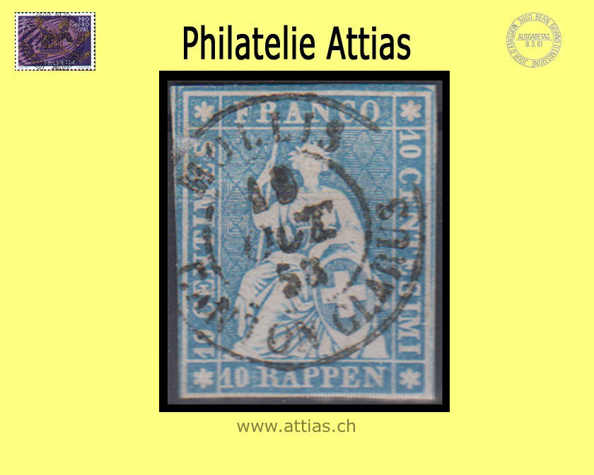 CH 1854-62 Strubel 23C-B3 10 Rp. cancelled Mollis