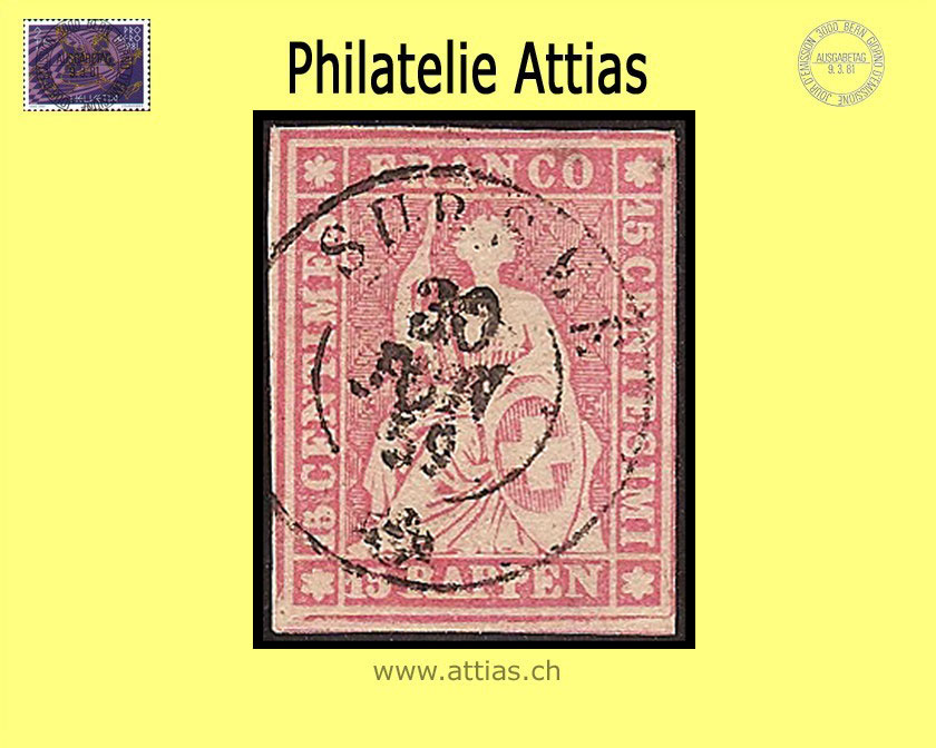 CH 1854-62 Strubel 24D-B3 15 Rp. cancelled Sursee