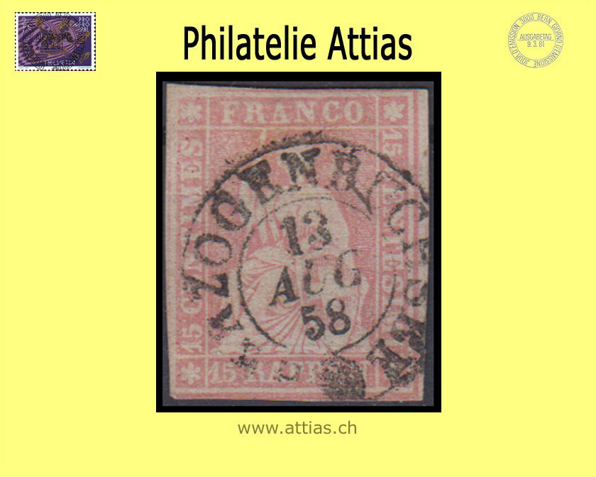 CH 1854-62 Strubel 24D-B3 15 Rp. cancelled Herzogenbuchsee