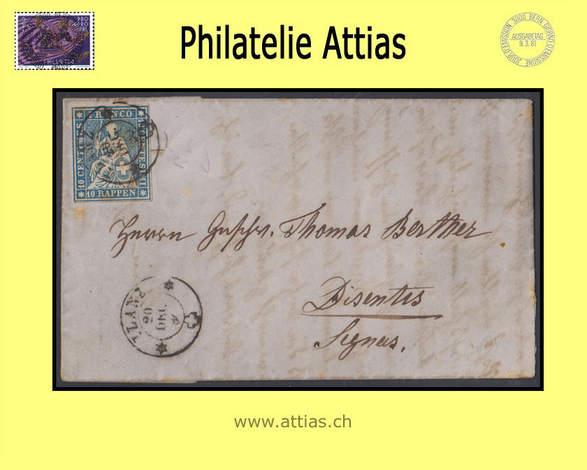 CH 1854-62 Strubel 23G-B4 10 Rp. Letter from Ilanz to Disentis