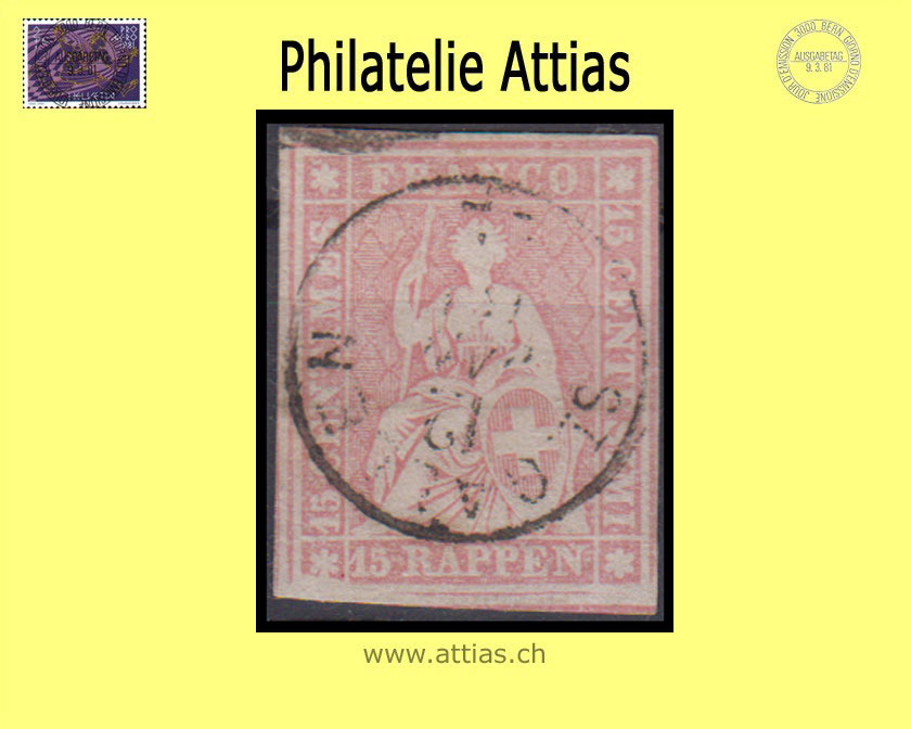 CH 1854-62 Strubel 24G-B4 15 Rp. cancelled St. Gallen