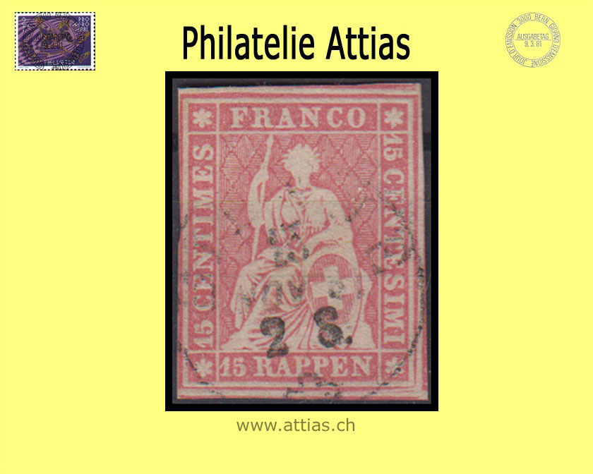 CH 1854-62 Strubel 24G-B4 15 Rp. cancelled Bienne