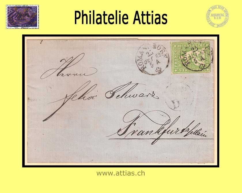 CH 1854-62 Strubel 26G-B4 40 Rp. letter from Romanshorn to Frankfurt
