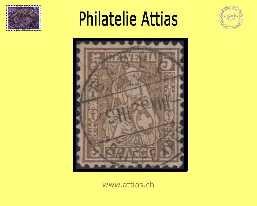 CH 1862 Helvetia assise perforated white paper 30b (22c) 5 Rp. Full cancellation Basel