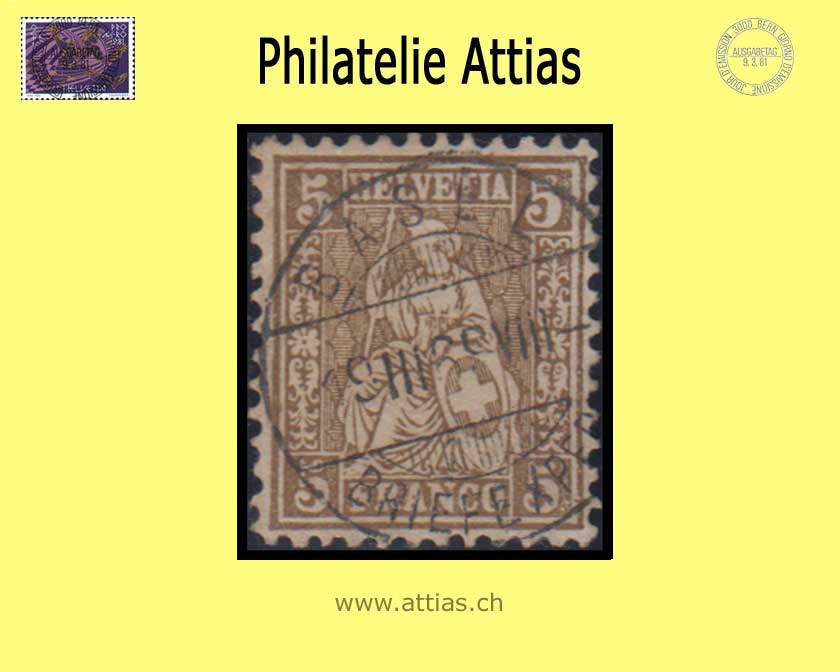 CH 1862 Sitzende Helvetia gezähnt weisses Papier 30b (22c) 5 Rp. Vollstempel Basel BS