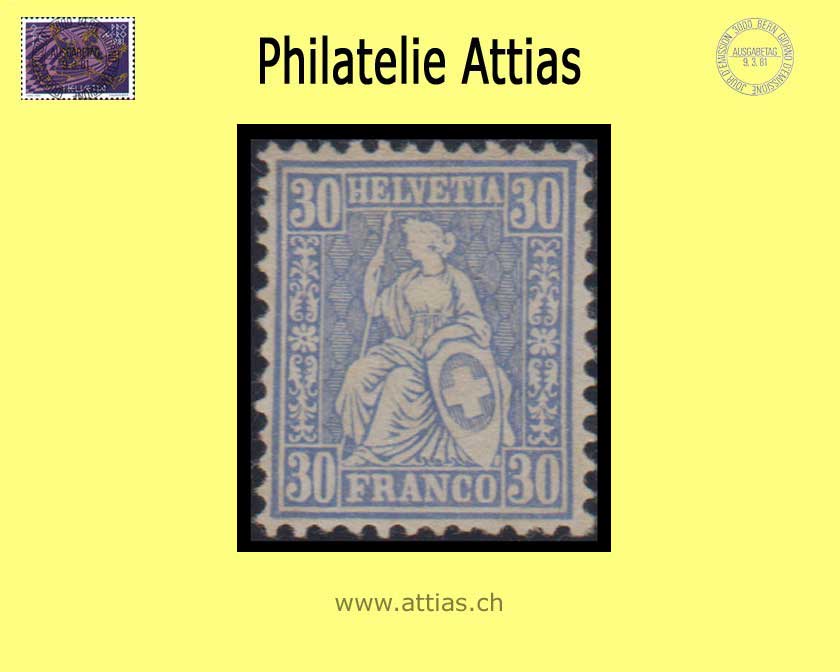 CH 1867 Sitzende Helvetia gezähnt weisses Papier 41 (33a) 30 Rp. ungebraucht
