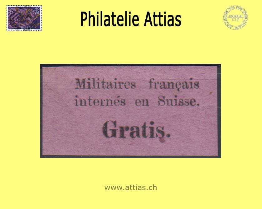 CH 1871 PFH 1 Portofreiheit - Internierte Bourbaki-Armee, Einzelwert Postfrisch