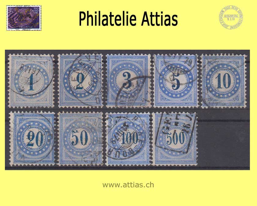 CH 1878-80 Postage due 1I-9I N Type I, Set cancelled