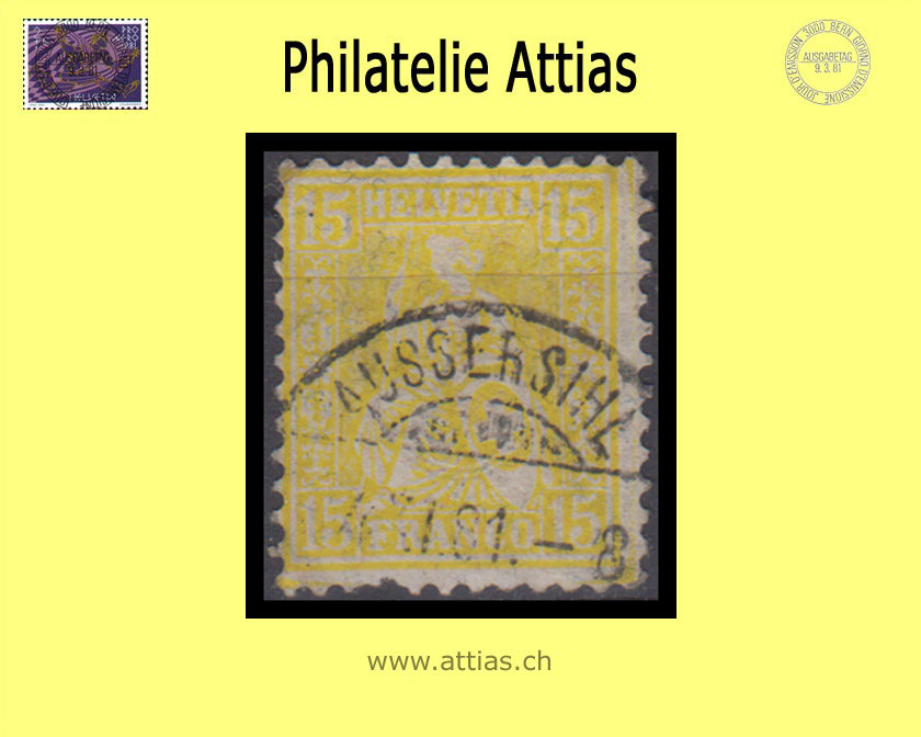 CH 1881 Helvetia assise perforated fiber paper 47b (39) 15 Rp. cancelled Aussersihl (Zürich ZH)