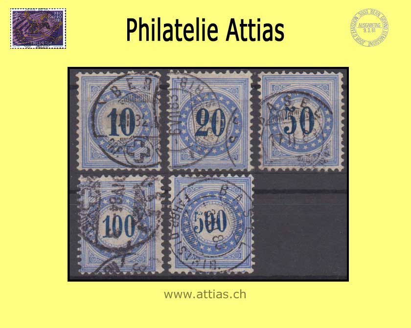 CH 1882 Postage due 10-14 K Type II, Fiber paper, Set cancelled