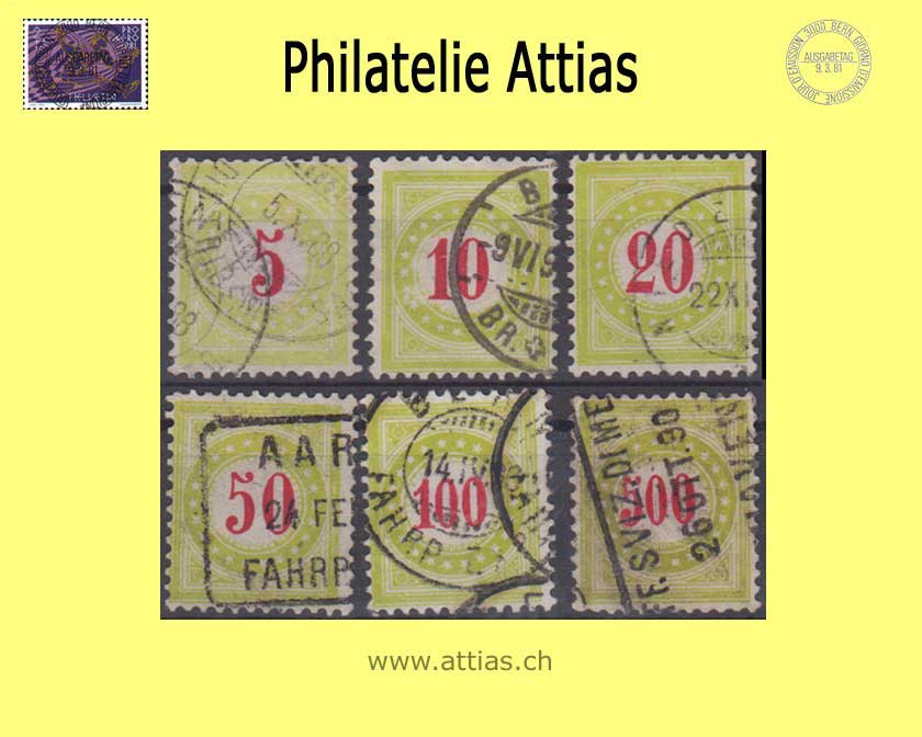 CH 1887-88 Nachporto 17CN-22CN Type II, Satz gestempelt