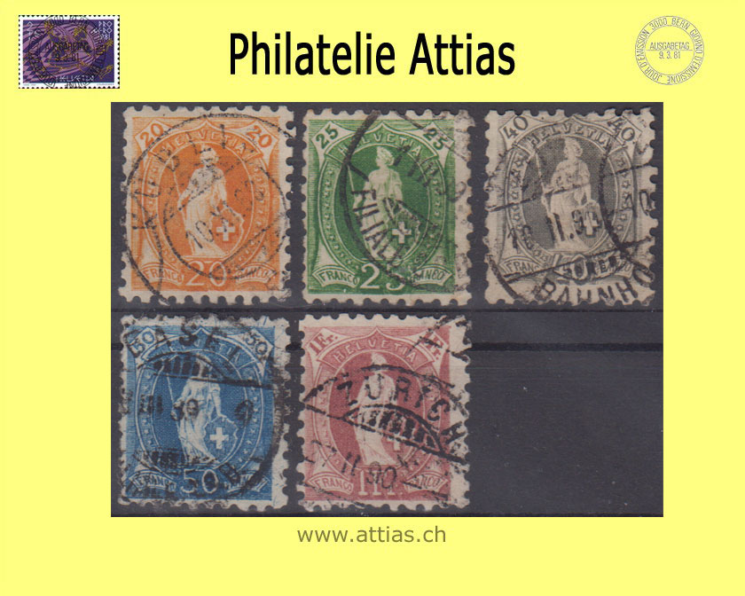 CH 1888 Helvetia debout 66B/71B (58XB/63XB) 5 values cancelled