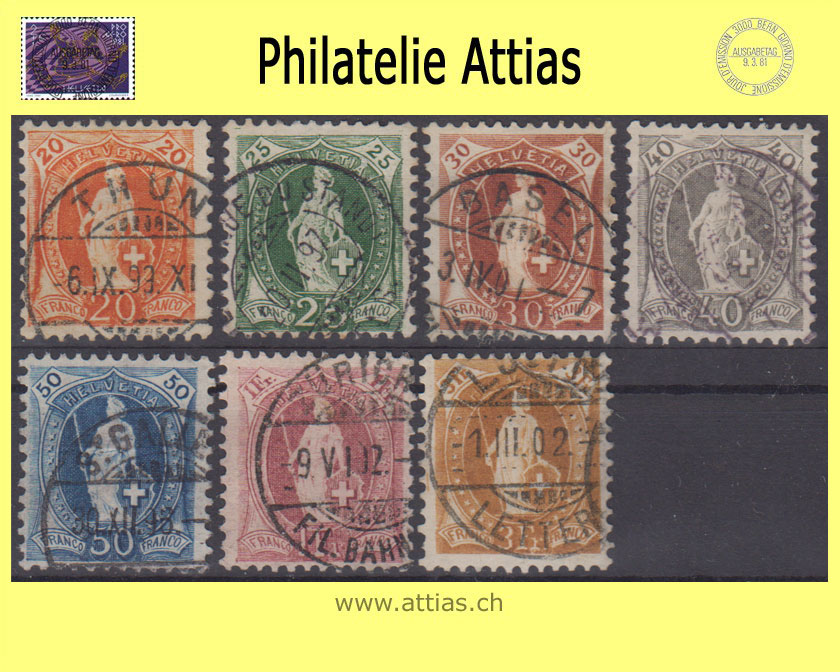 CH 1894-1900 Stehende Helvetia 66D/72D (58YC/64YC) 7 Werte gestempelt