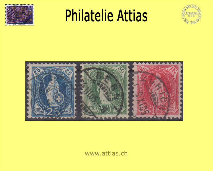 CH 1899-1902 Stehende Helvetia 73D/75D (67C/70C) 3 Werte gestempelt