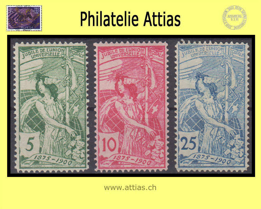 CH 1900  77A-79A UPU  erste Platte Satz Postfrisch