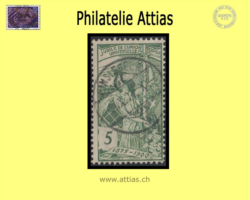 CH 1900 77B UPU 5 Rp. grün gestempelt Einsiedeln SZ