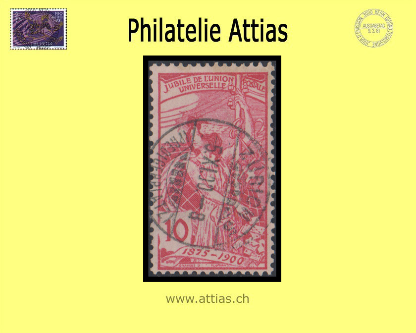 CH 1900 78B UPU 10 Rp. anilinrosa gestempelt Zürich ZH