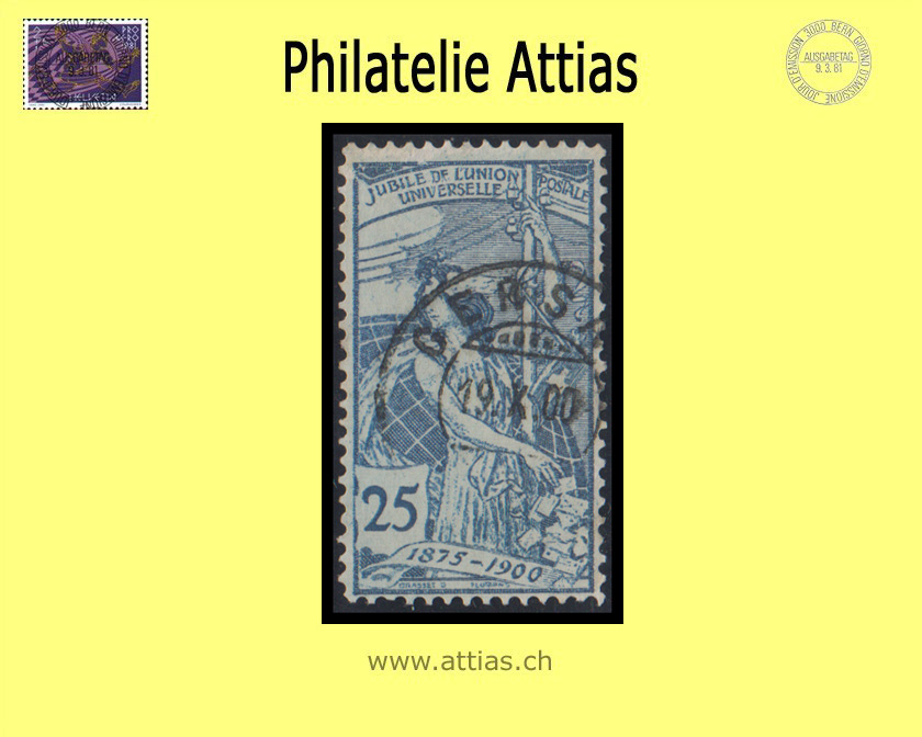 CH 1900 79A UPU 25 Rp. blau, Type I gestempelt Gersau SZ