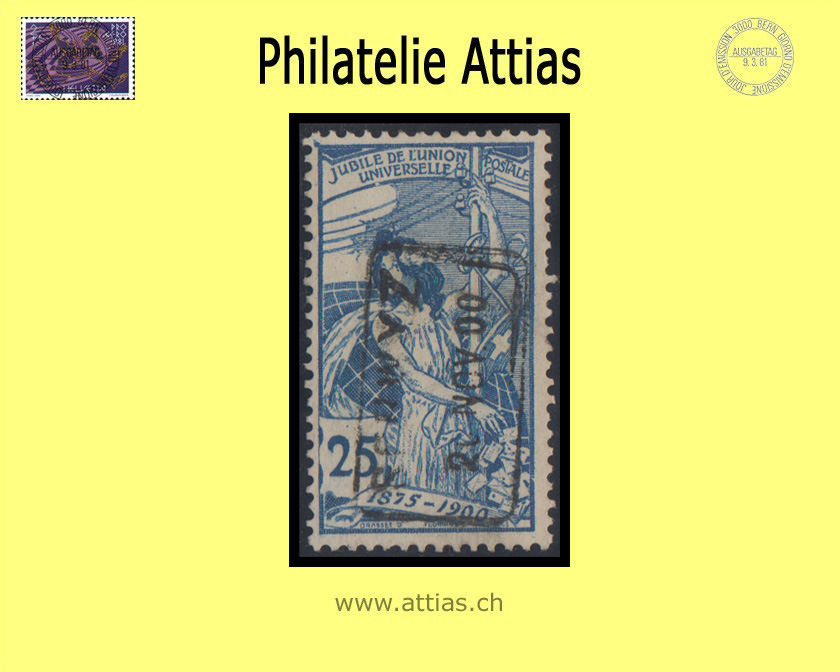 CH 1900 79B UPU 25 Rp. blau, Type 2 gestempelt Schwyz SZ